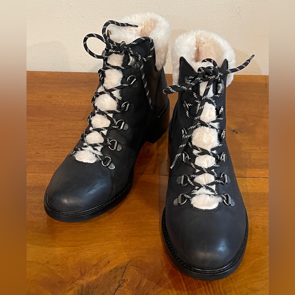 Patricia Nash Black Tie Luigi Boots with Faux Fur  NWOT